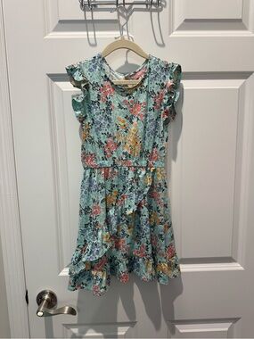 BCBGirls Mint Floral Ruffle Dress in Coral, Yellow & Lavender 5/6